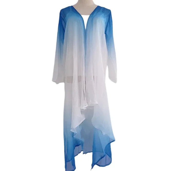 Women Classical Dance Long Dress Flowy Loose Shirt Chiffon Harem Pants Dancer Practice Wear Chinese Folk Dancewear Gradient