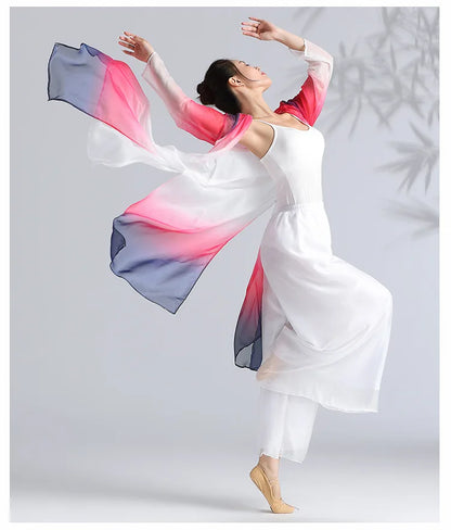Women Classical Dance Long Dress Flowy Loose Shirt Chiffon Harem Pants Dancer Practice Wear Chinese Folk Dancewear Gradient