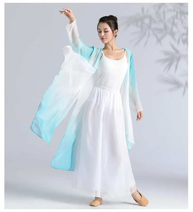 Women Classical Dance Long Dress Flowy Loose Shirt Chiffon Harem Pants Dancer Practice Wear Chinese Folk Dancewear Gradient