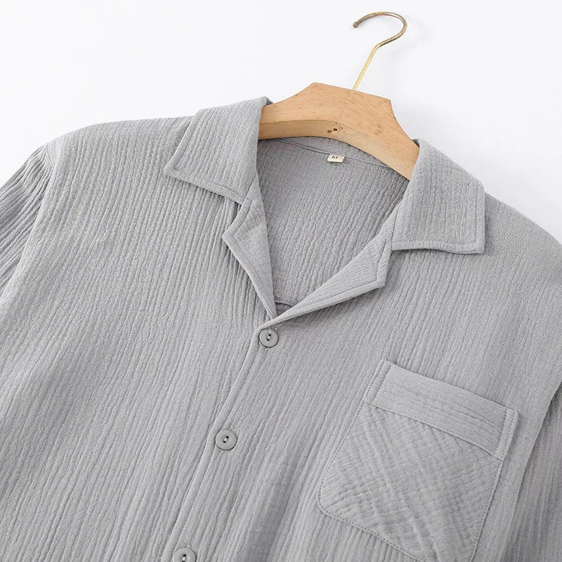 Men's Sleepwear Clothes for Spring and Autumn Cotton Double-layer Cardigan Loose Oversized Long Sleeved Pants Home Clothes