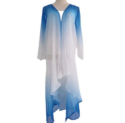 Women Classical Dance Long Dress Flowy Loose Shirt Chiffon Harem Pants Dancer Practice Wear Chinese Folk Dancewear Gradient