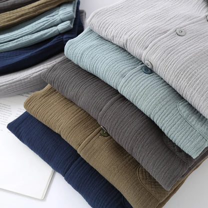 Men's Sleepwear Clothes for Spring and Autumn Cotton Double-layer Cardigan Loose Oversized Long Sleeved Pants Home Clothes