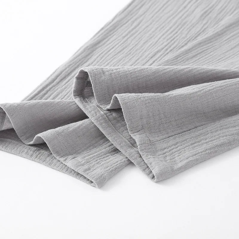 Men's Sleepwear Clothes for Spring and Autumn Cotton Double-layer Cardigan Loose Oversized Long Sleeved Pants Home Clothes